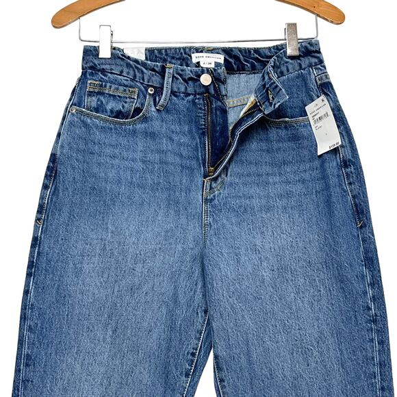 Good American Good Boy Jean Sz 2 26 Distressed High Rise Side Slit Stretch Denim - Picture 4 of 12